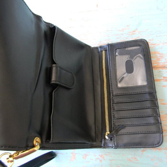 JOY & IMAN BLACK LEATHER CLASSIC CELL PHONE HOLDER/WALLET/WRISTLET - Picture 5 of 6